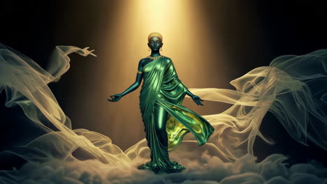 elegant african woman in green sari