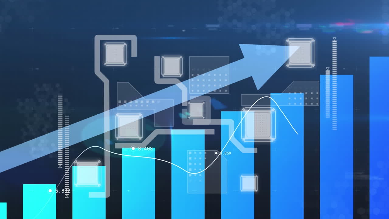 animación de las estadísticas con flecha y red de conexiones