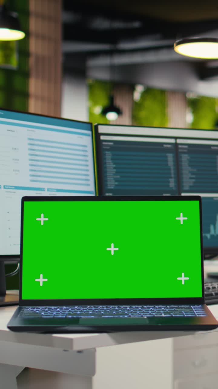 Vertical Video Empty professional office includes analytics tools and isolated display