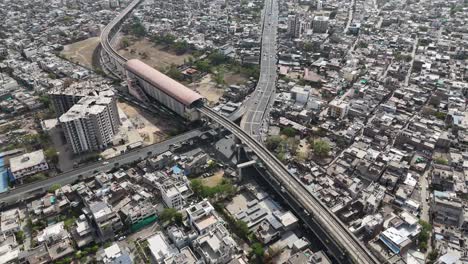 overhead perspective of jaipur's crowded urban sprawl.