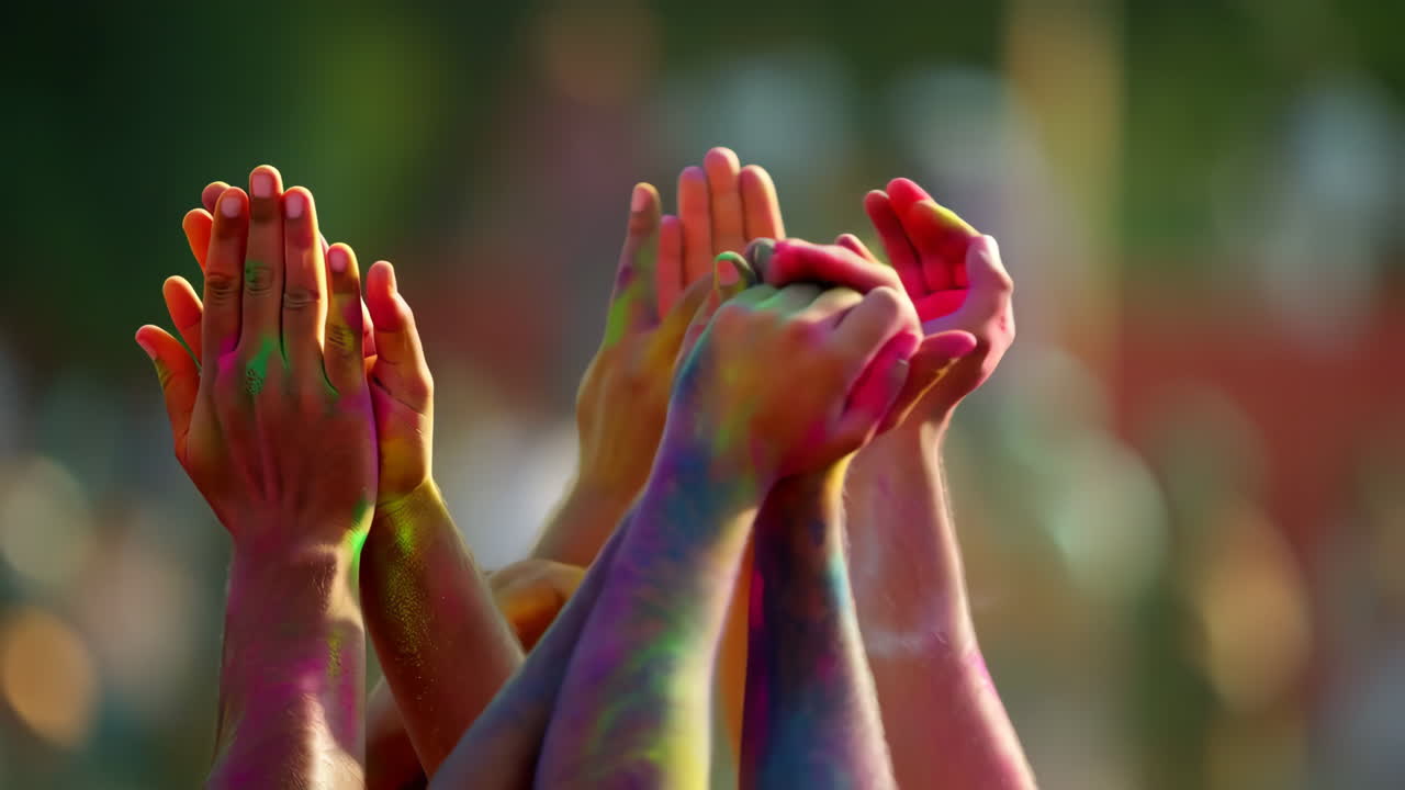 Hands Covered in Colorful Powder During Holi Festival