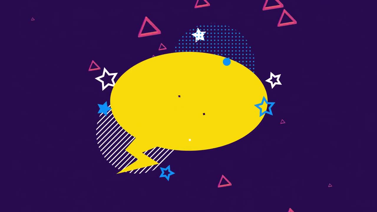 보라색 배경의 모양 위에 음성 거품의 애니메이션