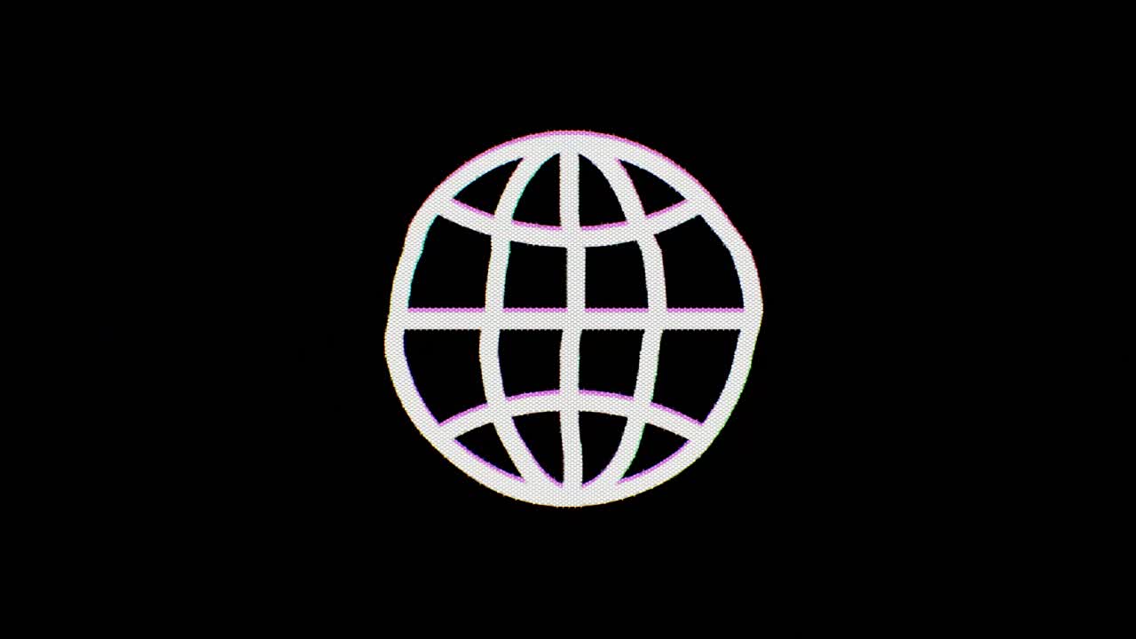 un ícono del mundo o de internet se interrumpe, se distorsiona y oscila durante unos segundos, y luego se interrumpe