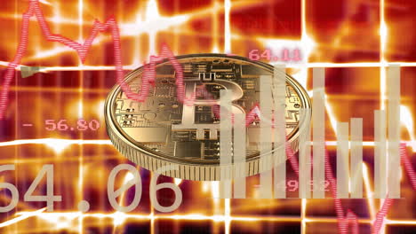 animación del procesamiento de datos financieros sobre el oro bitcoin