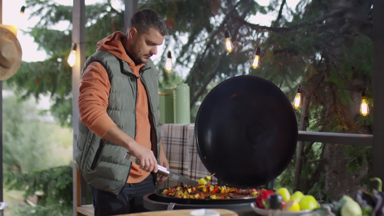 Food Blogger Cooking BBQ and Speaking on Camera