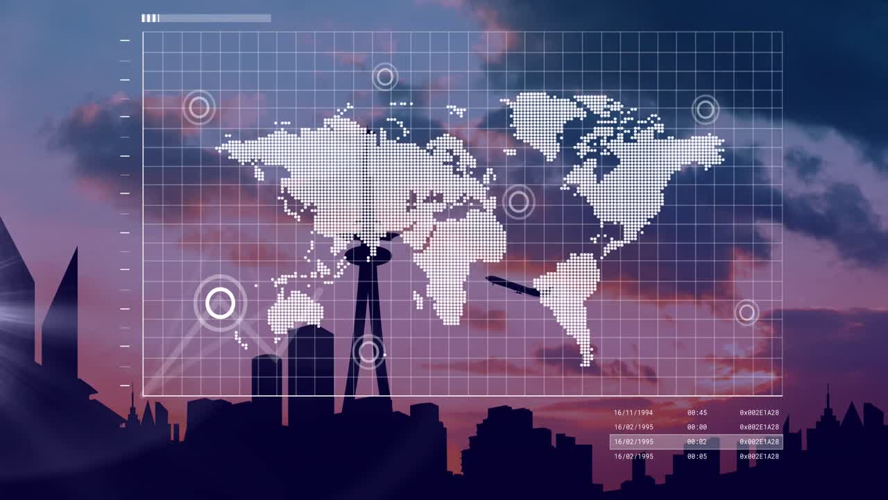 animación del procesamiento de datos sobre el paisaje urbano