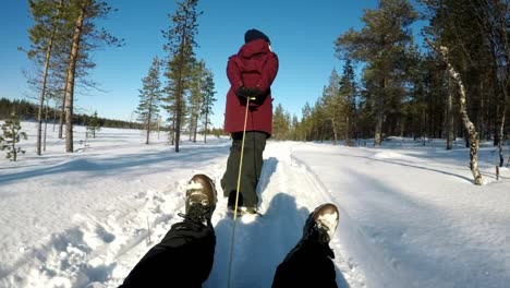 Wife's-treating-me-to-a-free-sled-ride,-holidaying-in-Finland-Lapland-in-HD