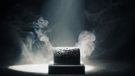 ornate box under spotlight with smoke