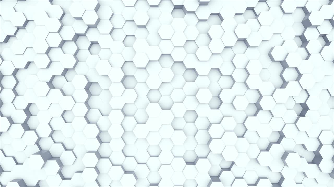 movimiento ondulado aleatorio fondo abstracto de hexágono bucle de superficie geométrica: luz brillante limpio patrón de cuadrícula hexagonal minimalista, lienzo en blanco arquitectónico de pared puro. bucle sin costuras cg animación 3d