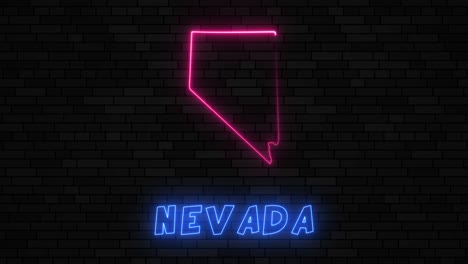 estado de nevada mapa silueta con línea de neón en un fondo de pared de ladrillo oscuro