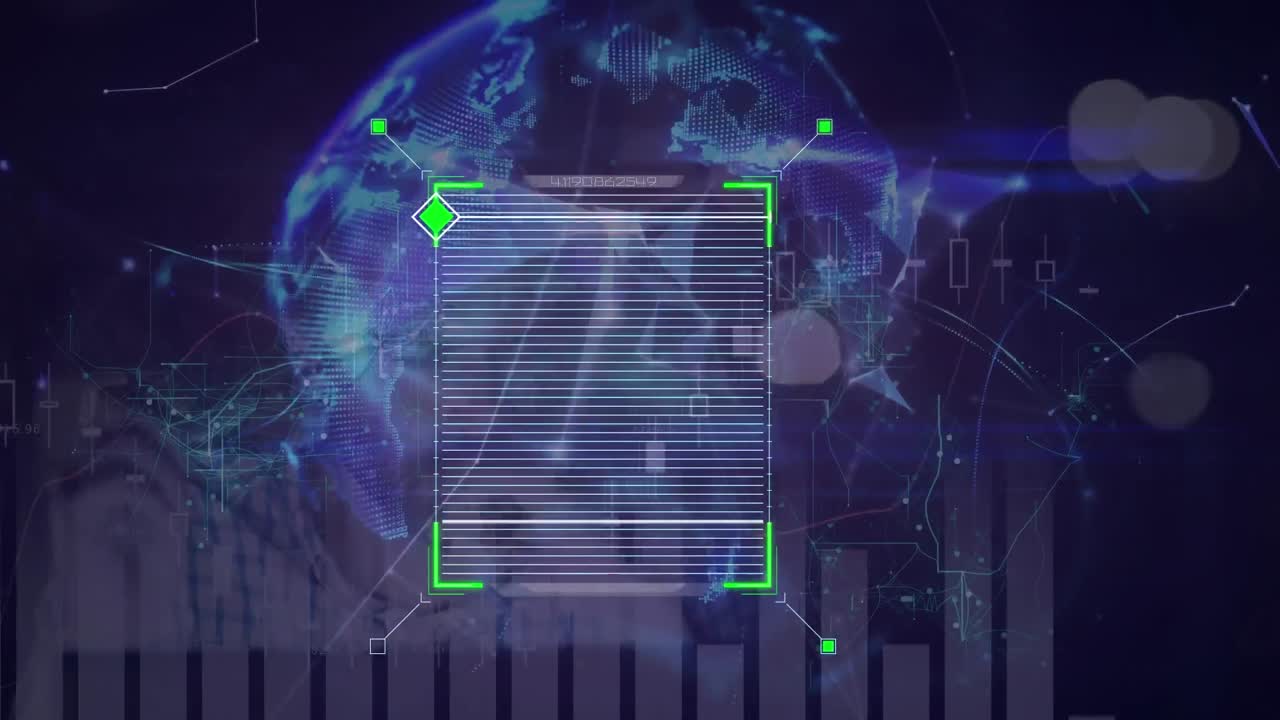 animación de escaneo de alcance y globo con redes de conexiones