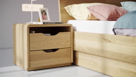 cozy and modern bedroom setup featuring elegant wooden furniture, sleek bed design, soft bedding, and stylish nightstand for a comfortable living space