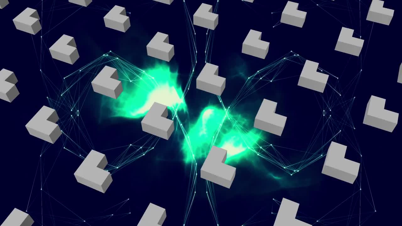 전 세계에 걸친 연결과 모양의 네트워크의 애니메이션