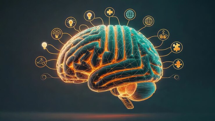 Abstract Glowing Brain with Interconnected Concepts