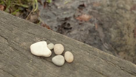 pebbles at waterfront on wooden bridge