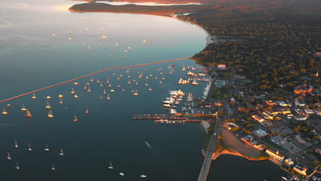 Aerial-Flyover-Of-The-Hamptons-At-Sunset,-New-York