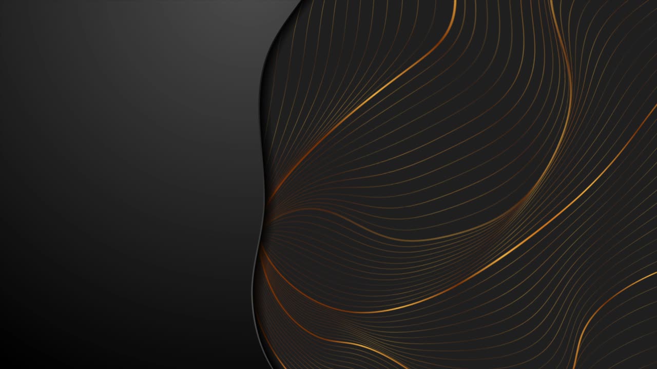 Black corporate motion background with golden wavy pattern