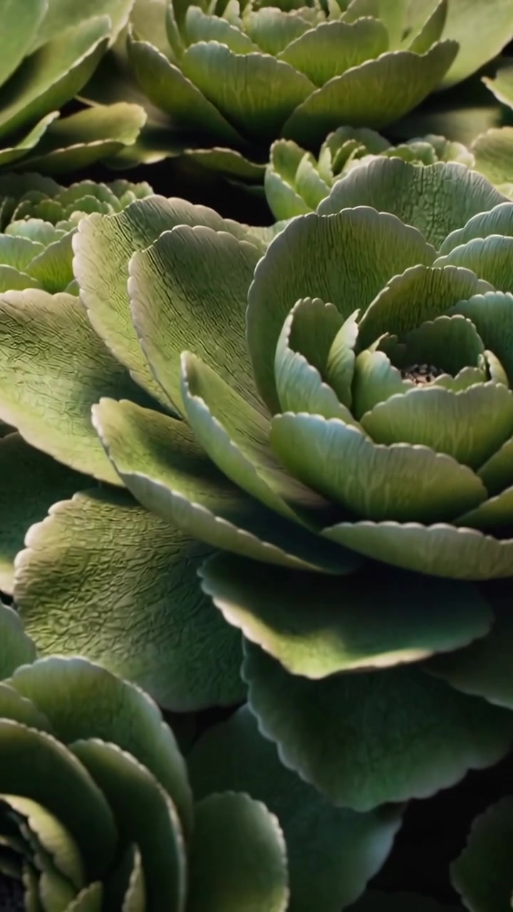 Vertical video: Sliding camera moving on plant tray, revealing succulent rosettes and small cores