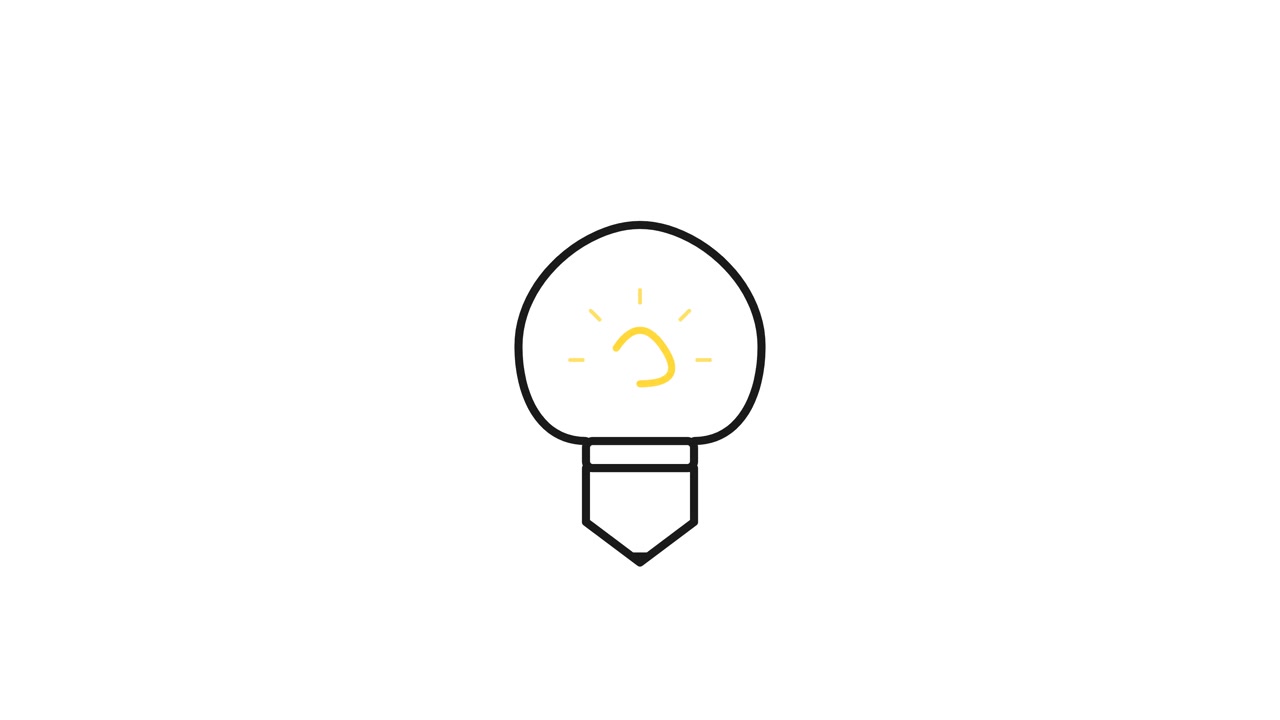 Animazione in line art minimalista di una lampadina che si accende