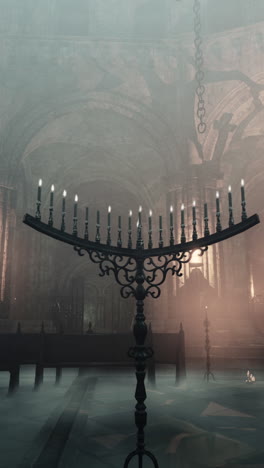 a gothic church with candelabra