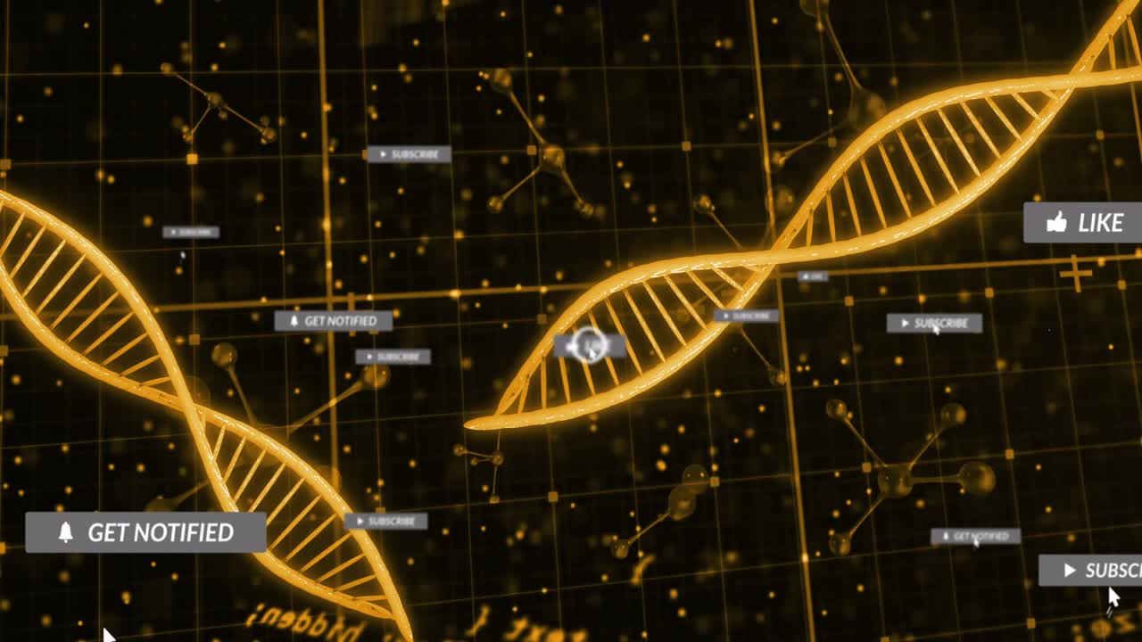Mouse cursor popping and clicking labels, gold helices waving and linking nodes to show social data