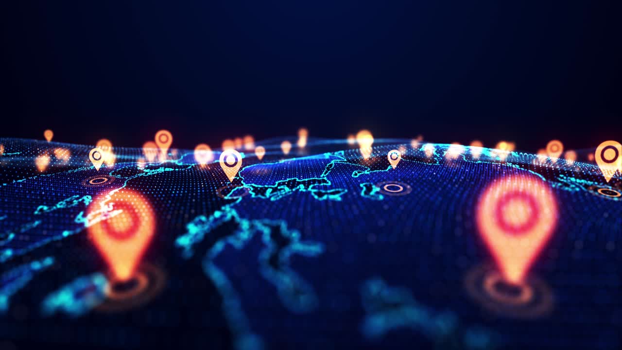 Location icon on the technologic world map