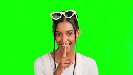 secreto, retrato de mujer y pantalla verde