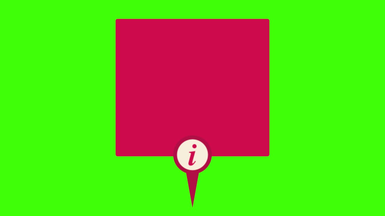 анимированный квадратный пустой красный информационный символ появляется на зеленом экране