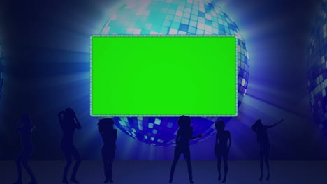cinco pantallas en clave de croma contra una pelota de discoteca