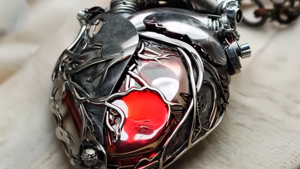 테이블 위의 사슬에 실버 해부학적 심장 펜던트