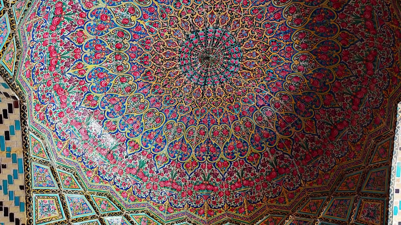 Intricate Floral Tilework on the Ceiling of a Persian Mosque