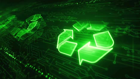 datos de reciclaje de residuos electrónicos y símbolo de la industria sostenible concepto de bucle cibernético