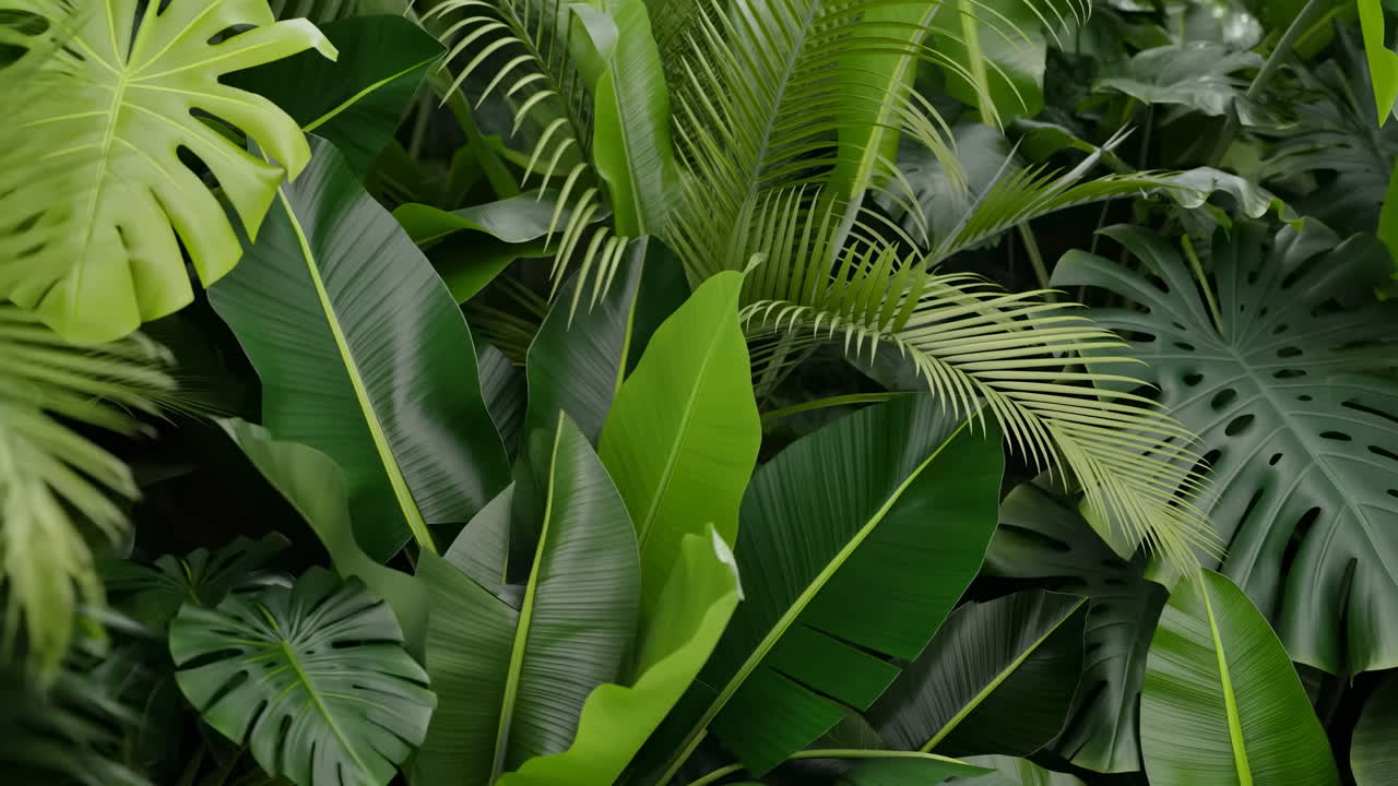Sfondio di foglie tropicali verdi e lussureggianti