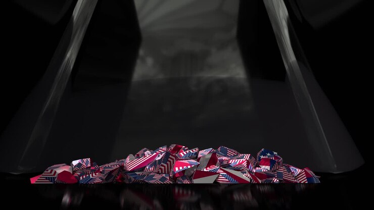 USA, crollo, bandiera, Stati Uniti d'America, americano, 4k