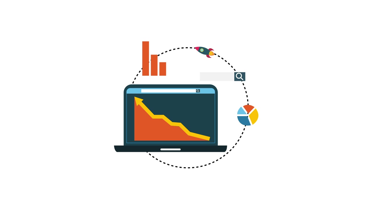 Animated Laptop Showing Data Analytics and Business Growth