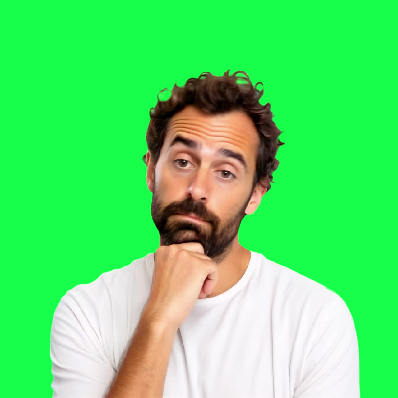 Thoughtful man animation, transparent 4K video, green screen