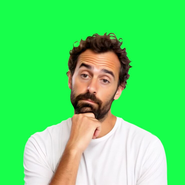 Thoughtful man animation, transparent 4K video, green screen