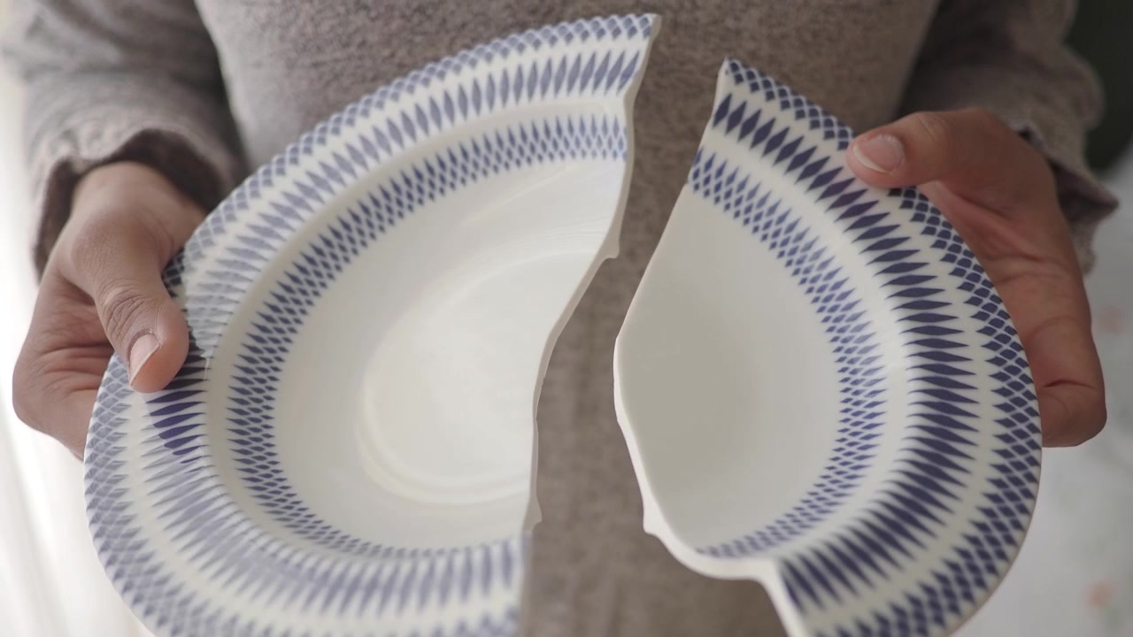 Person Holding a Broken Ceramic Plate in Their Hands