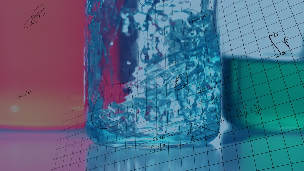 animación de ecuaciones matemáticas sobre vasos