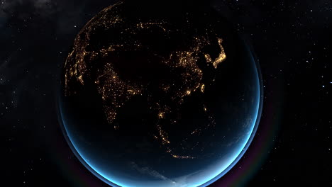 nighttime satellite view of asia glowing with city lights from space