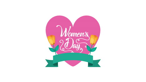 happy womens day lettering with heart and flowers