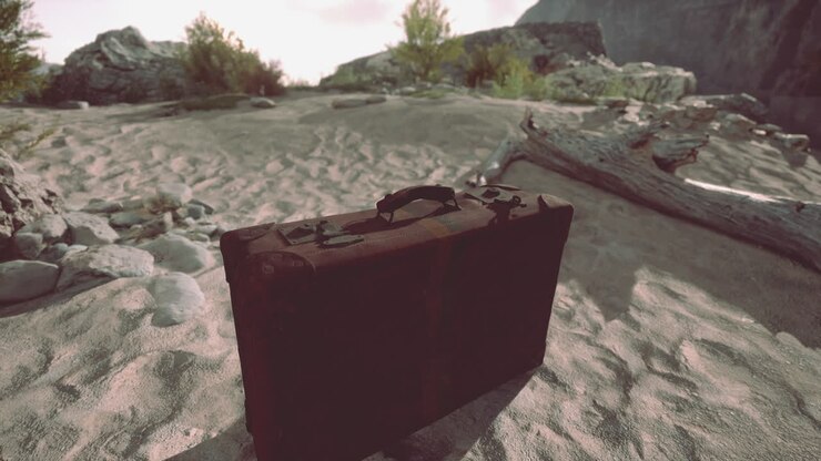 Valigia vintage abbandonata nel deserto