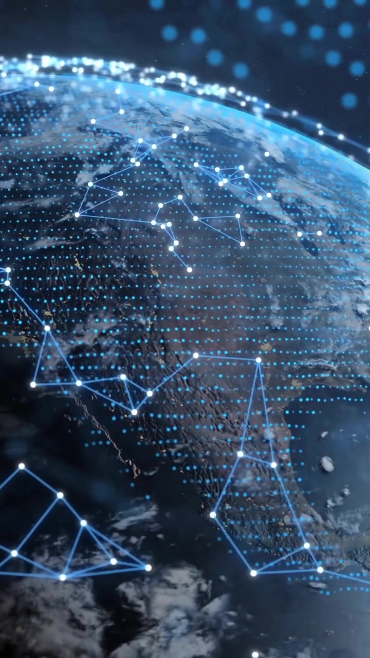 Animation of globe over glowing connections on black background