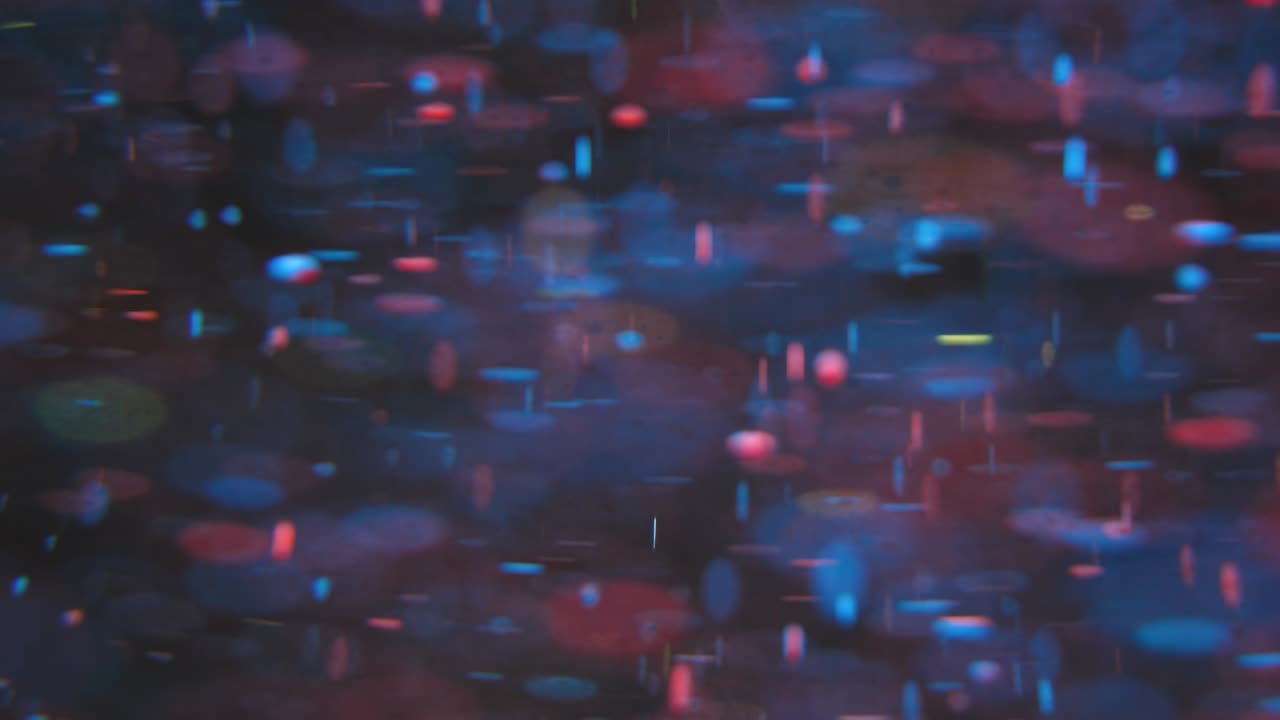 Bright Festive Retro Background. Chaotic Blurred Motion Particles.  Space Galaxy Planets. Surface Slow Motion. Bokeh Background Loop of Unique Bubble Vintage Lens Effects. Fantastic Surface.