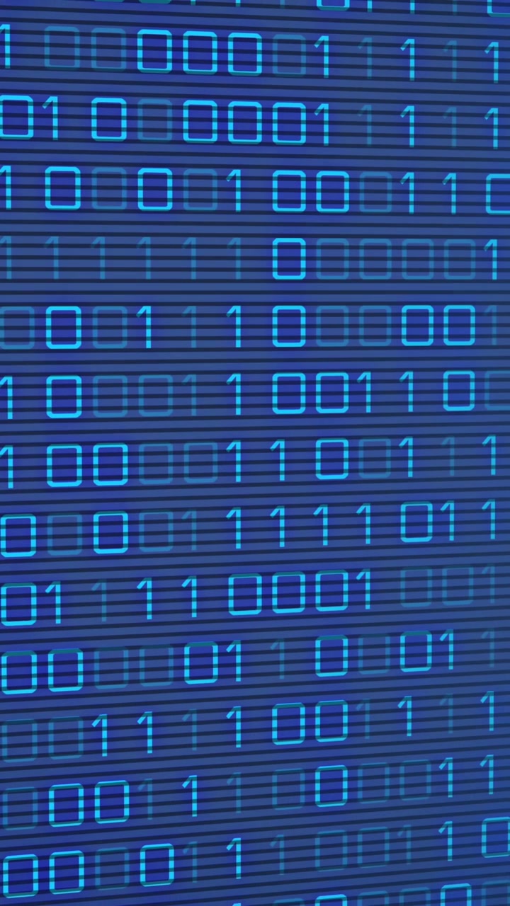 Animation of binary coding data processing over blue background