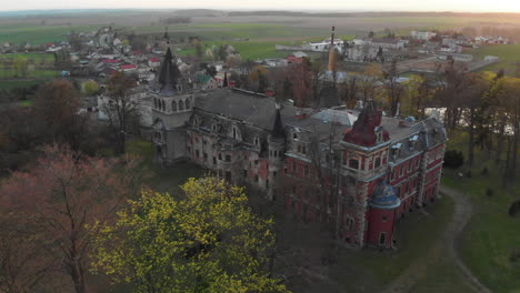 aerial view of the palace in krowiarki, poland