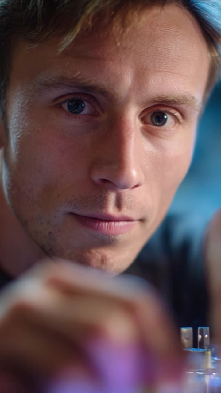 Focused Intensity: A Close-Up of a Young Man's Determined Expression While Engaged in Creative Work, Capturing Emotion and Concentration in Every Detail