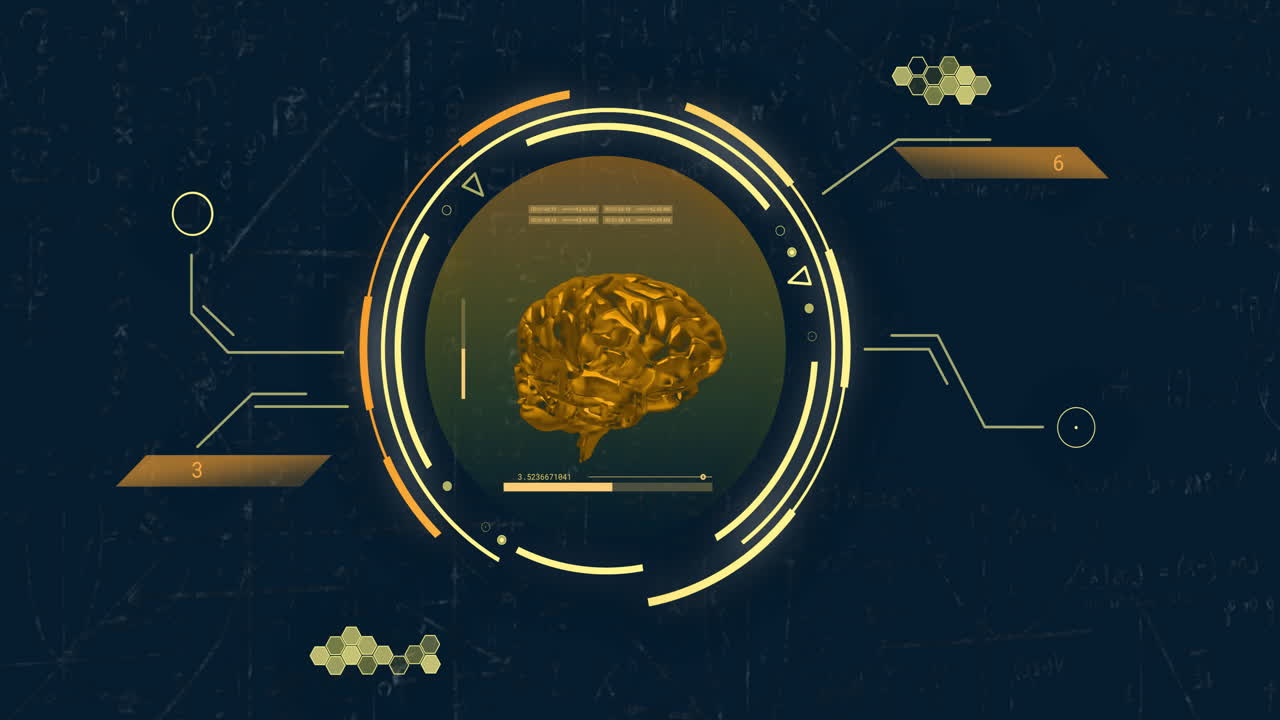 Animation of data processing over spinning brain