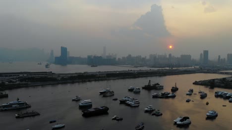 drone shot of sunset in hong kong