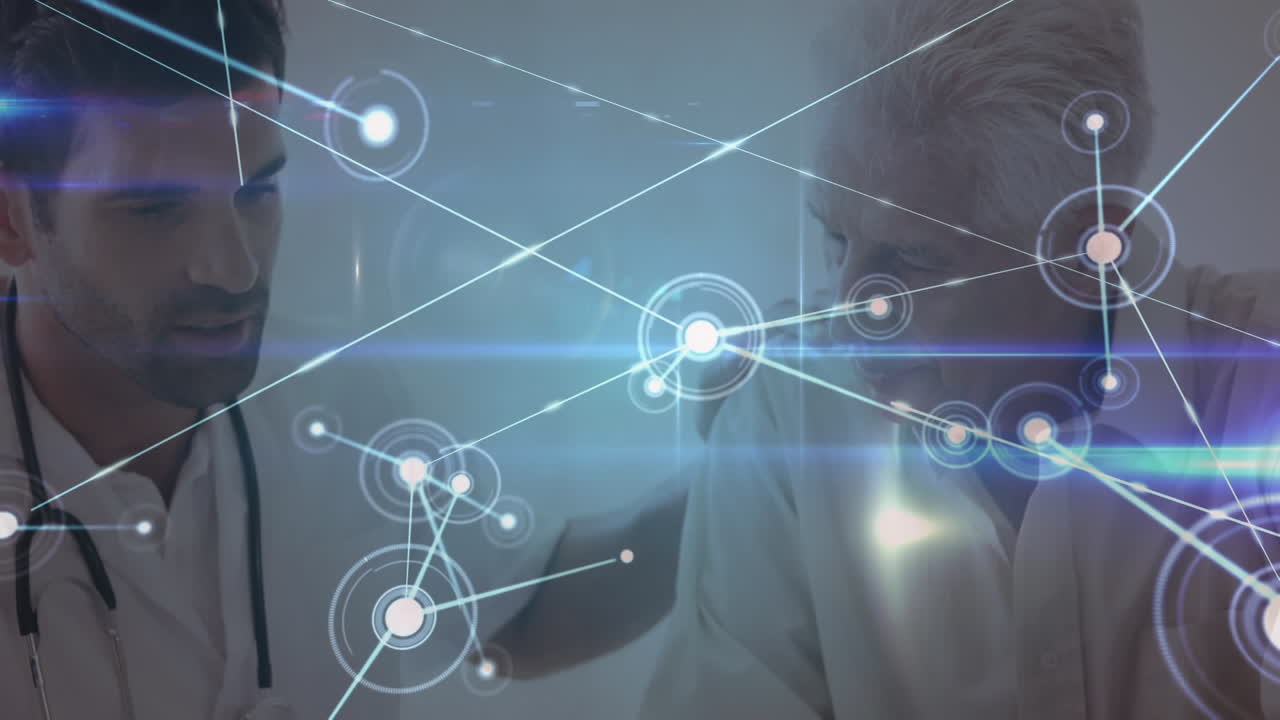 animación de la red de conexiones entre el médico y el paciente caucásico